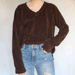 White Stag Brown V-Neck Chenille Sweater